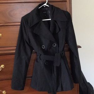 Black double button belted pea coat